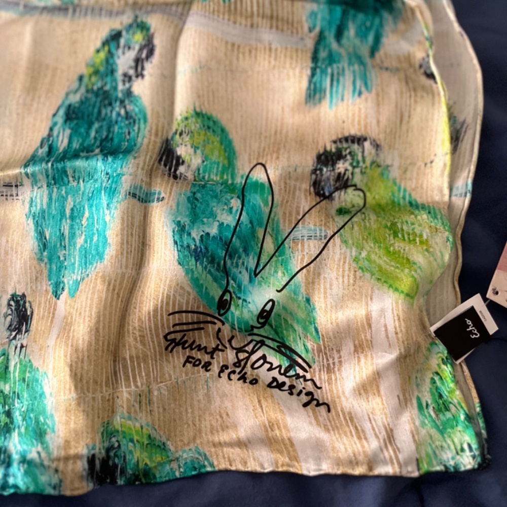 ECHO NWT $148 100% silk toucan long scarf - Picture 4 of 7